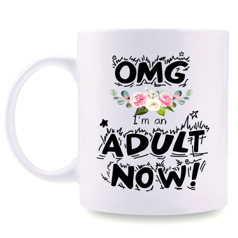 Tailorly White Ceramic 11 oz Mug - OMG I m An Adult Now Elegant Pink And White Roses With Lush Green Leaves And Decorative Flower
