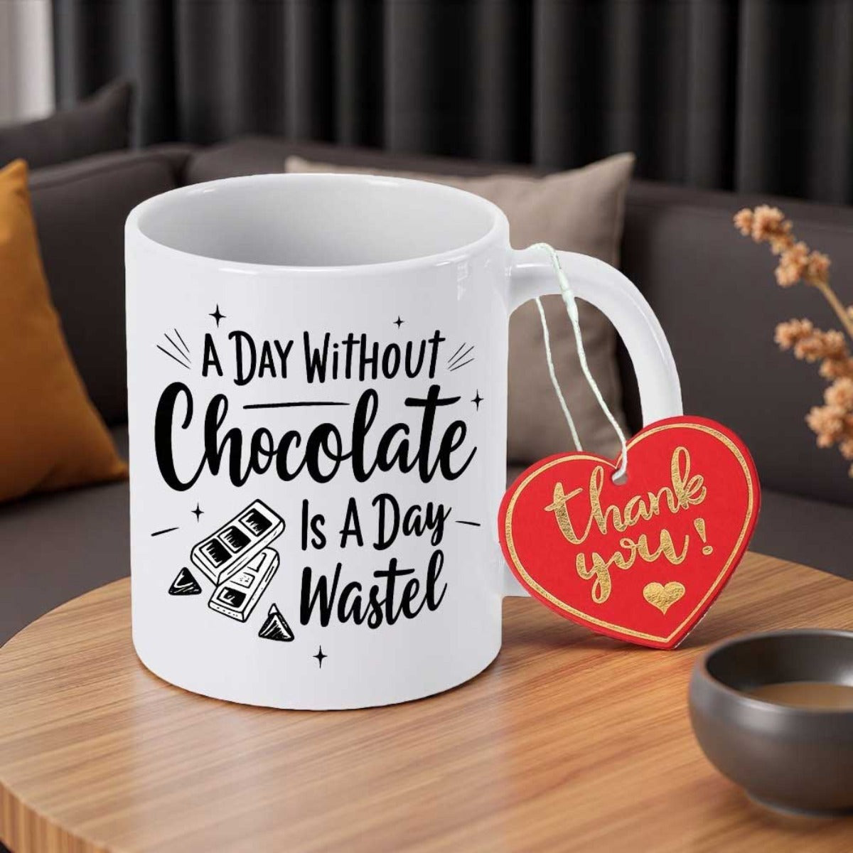 Tailorly White Ceramic 11 oz Mug - A Day Without Chocolate Is A Day Wasted Delicious Hand Drawn Cocoa Treats Surrounded By Sparkling Twinkle Star Accents Chocolate