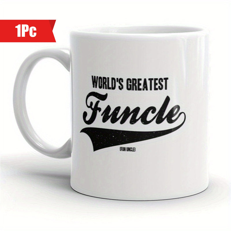 Tailorly White Ceramic 11 oz Mug - Worlds Greatest Funcle Fun Uncle Bold Black Retro Lettering With Sports Tail Design Ceramic Mug