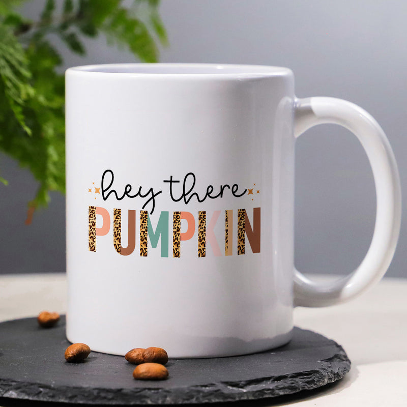 Tailorly White Ceramic 11 oz Mug - Hey There Pumpkin Stylish Script Text With Earthy Tones And Cheetah Print Details Pumpkin