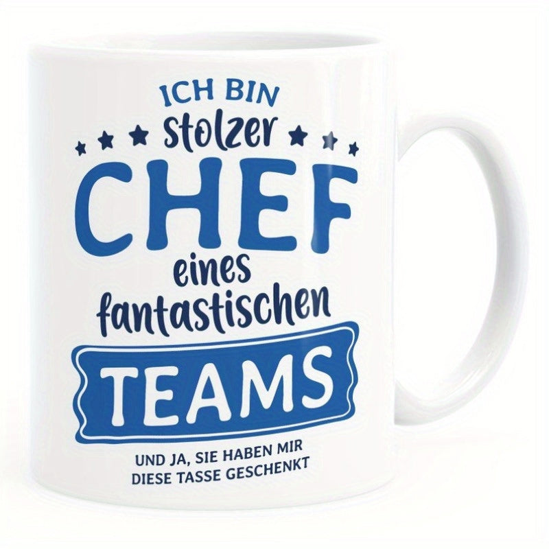 Tailorly White Ceramic 11 oz Mug - Elegant Blue Typography In Banner Surrounded By Small Stars Mug