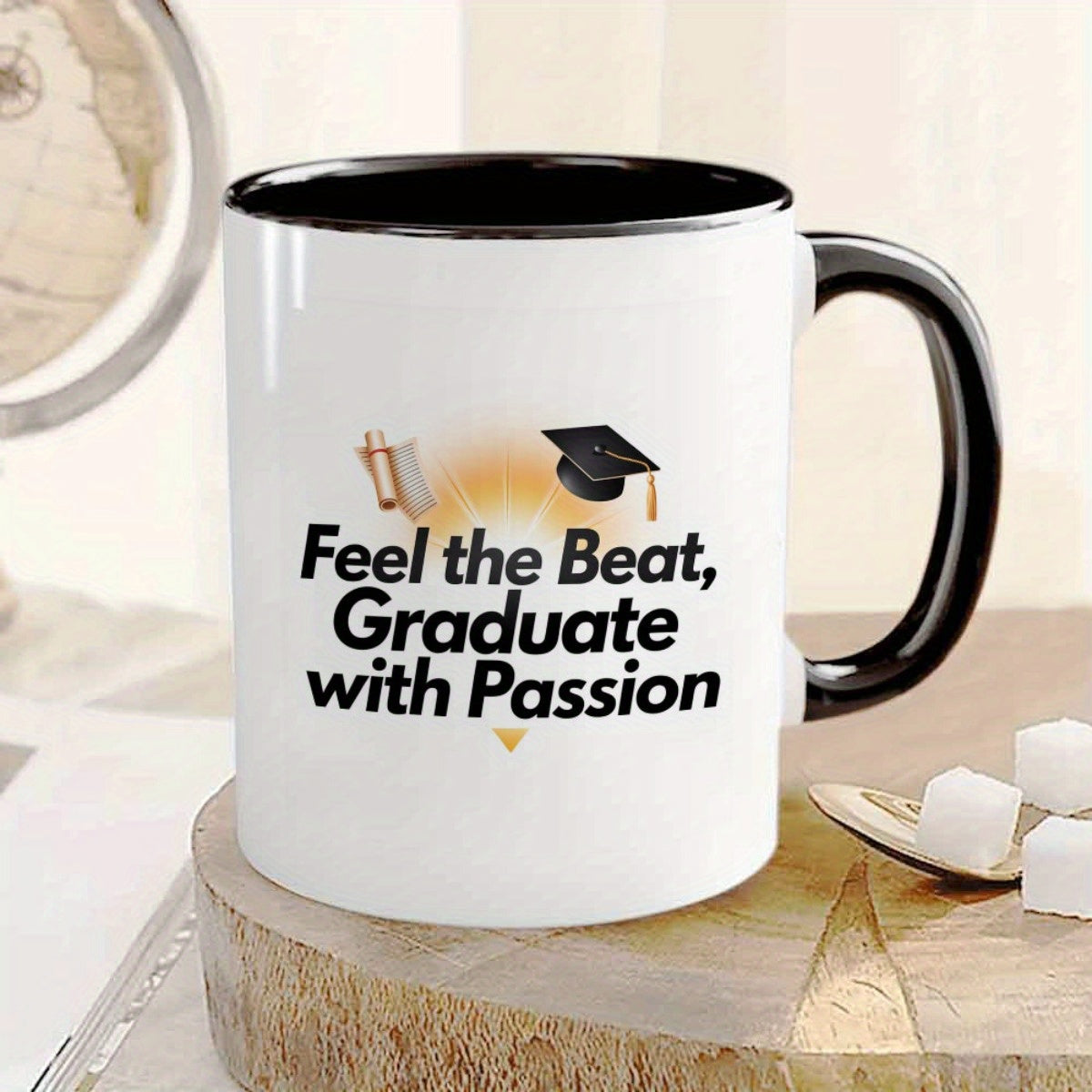Tailorly Black Accent 11 oz Mug - graduation， motivational text， music notes
