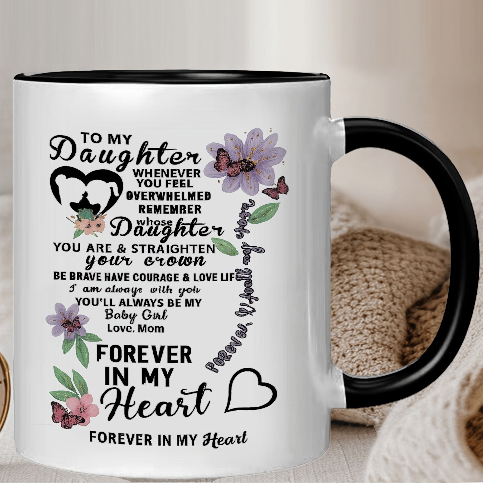 Tailorly Black Accent 11 oz Mug - purple flowers hearts