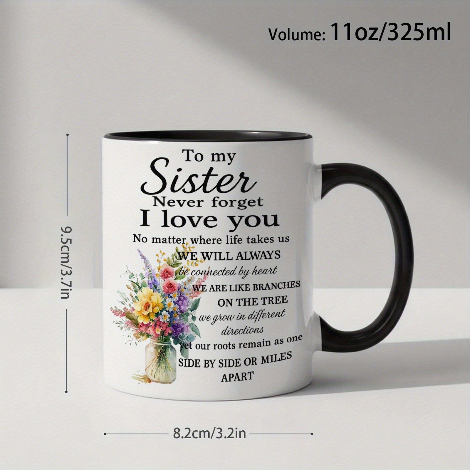 Tailorly Black Accent 11 oz Mug - messages elegant white pink to my sister poem
