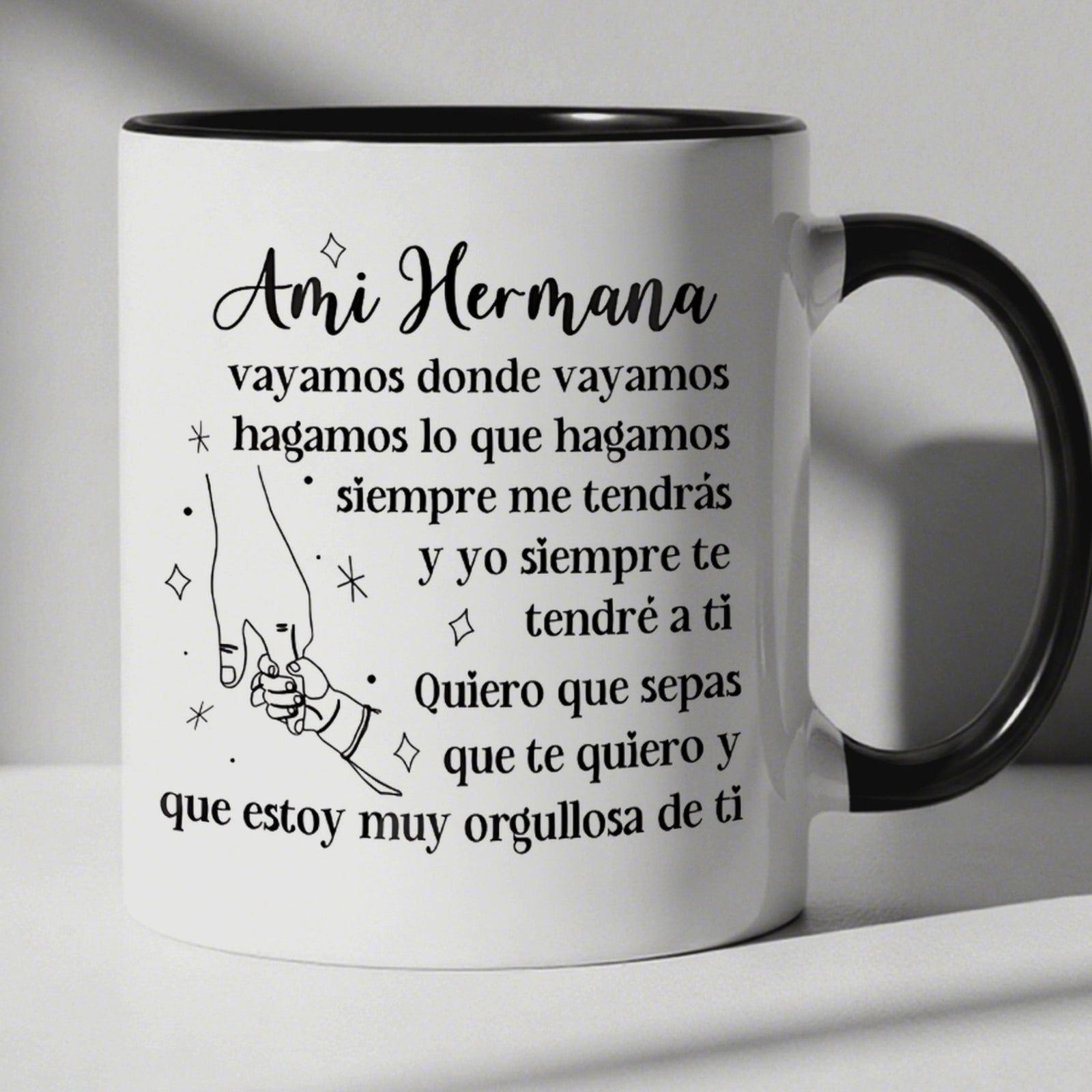Tailorly Black Accent 11 oz Mug - spanish sister gift with spanish poem and phrases