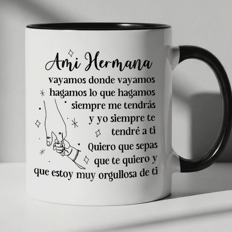 Tailorly Black Accent 11 oz Mug - spanish sister gift with spanish poem and phrases