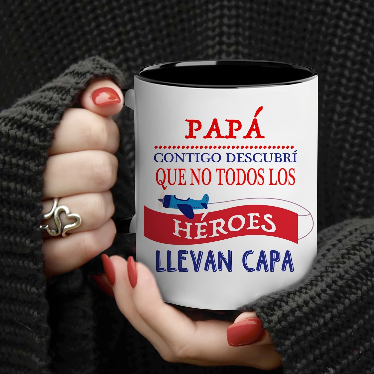 Tailorly Black Accent 11 oz Mug - dad hero no cape text