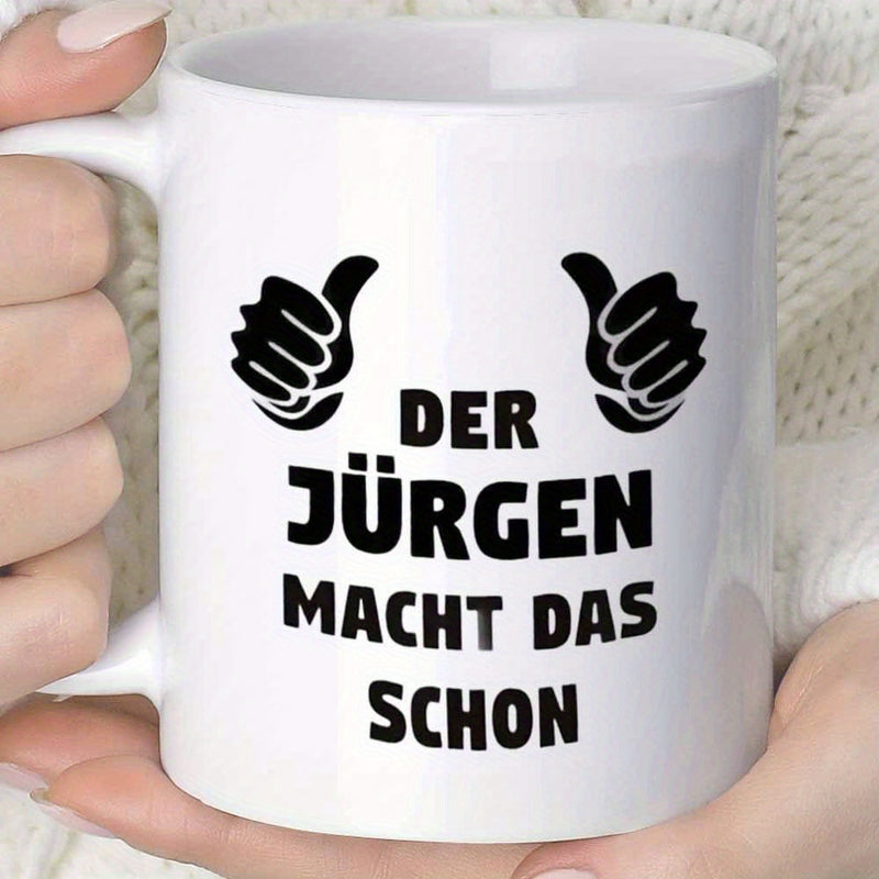 Tailorly White Ceramic 11 oz Mug - Two Bold Black Graphic Thumbs Up Symbols Facing Each Other Hand