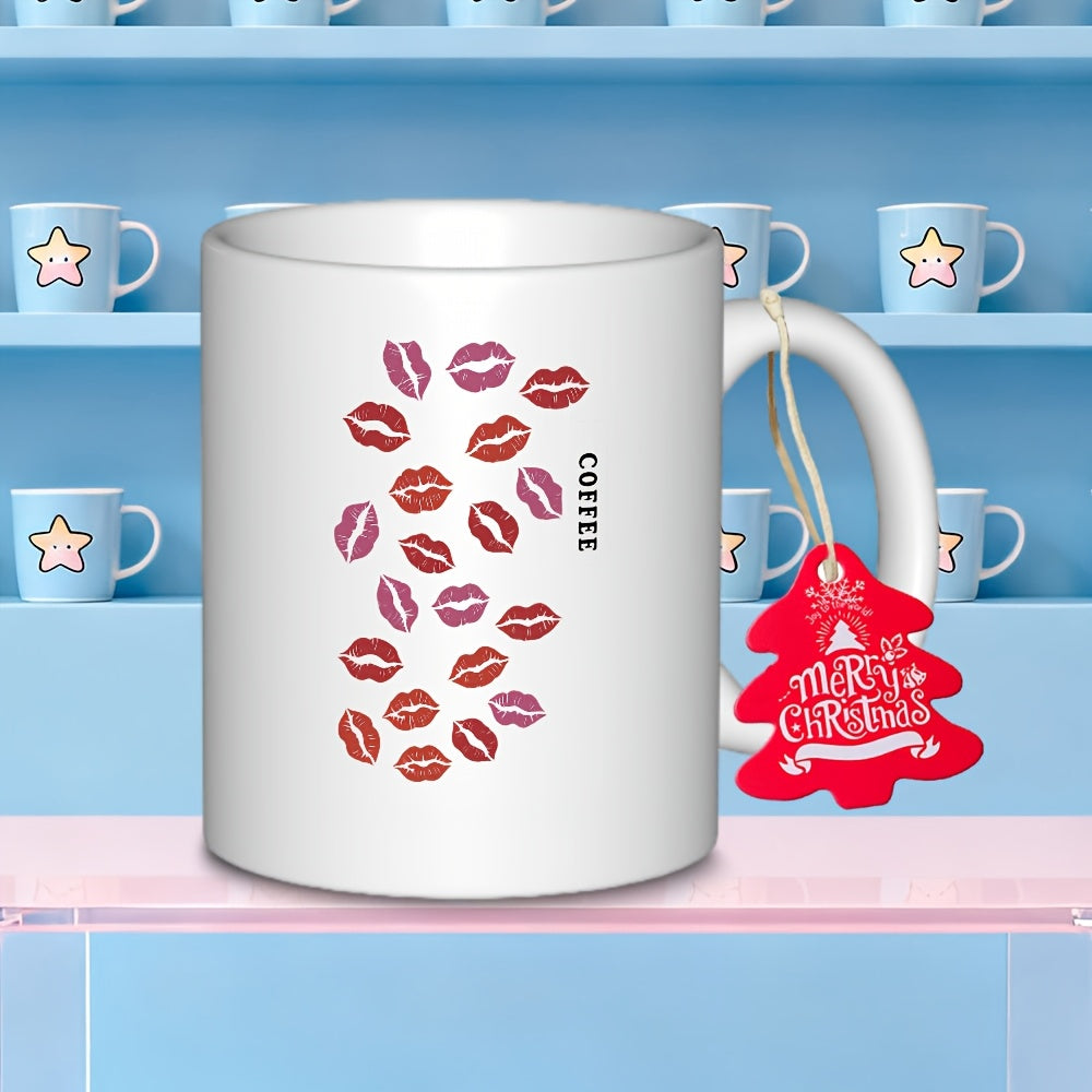 Tailorly White Ceramic 11 oz Mug - Coffee Elegant Red And Pink Lip Prints Scattered Across White Surface Mug