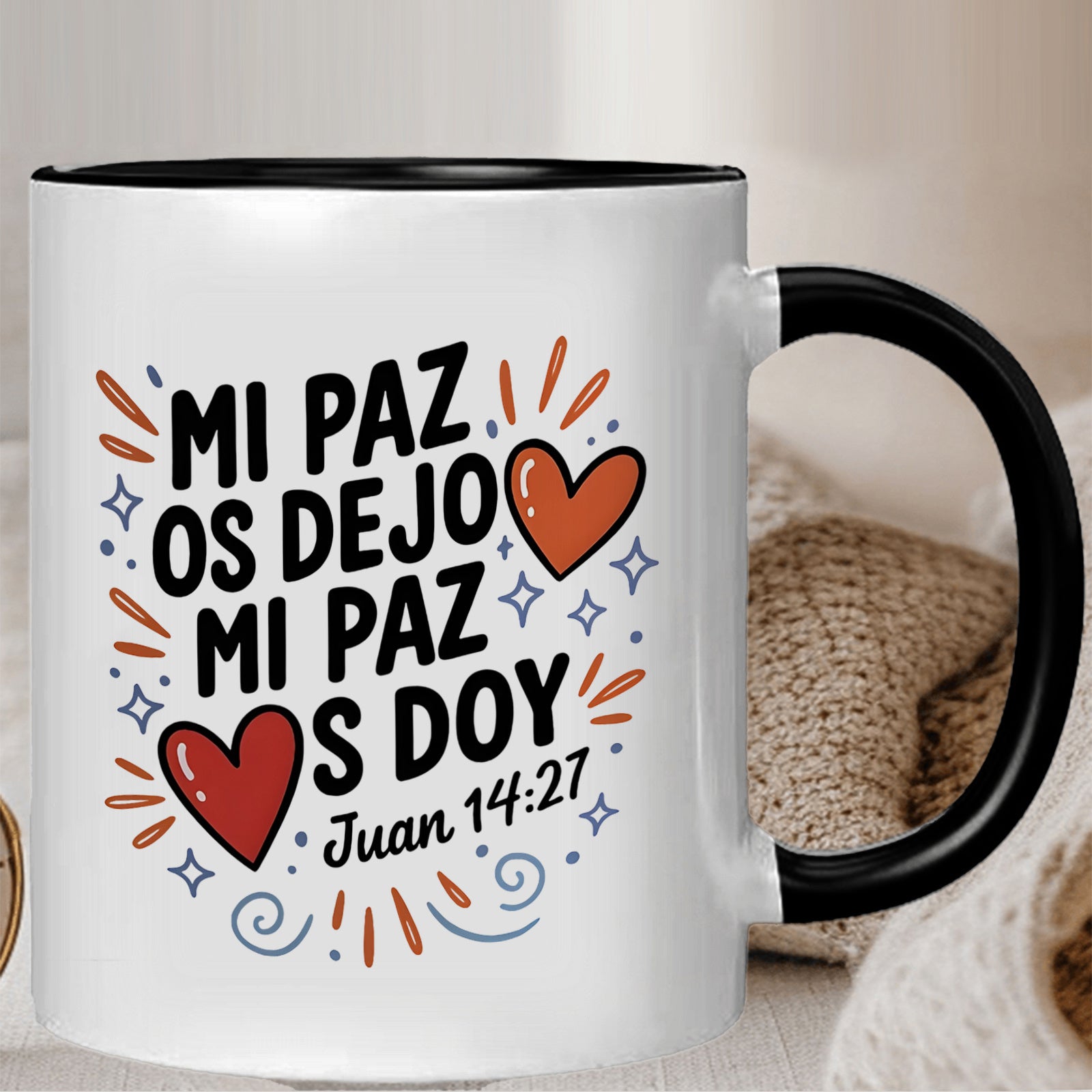 Tailorly Black Accent 11 oz Mug - spanish scripture from john 14 27