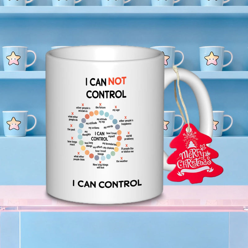 Tailorly White Ceramic 11 oz Mug - I Can Not Control I Can Control Merry Christmas Circular Diagram With Colorful Dots Representing Personal Emotional Boundaries