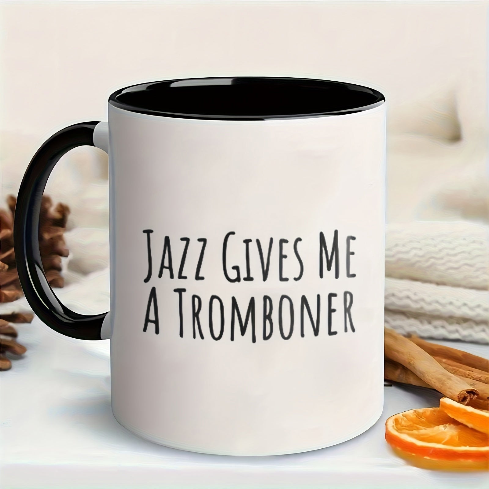 Tailorly Black Accent 11 oz Mug - jazz tromboner slogan trumpet trombone graphics