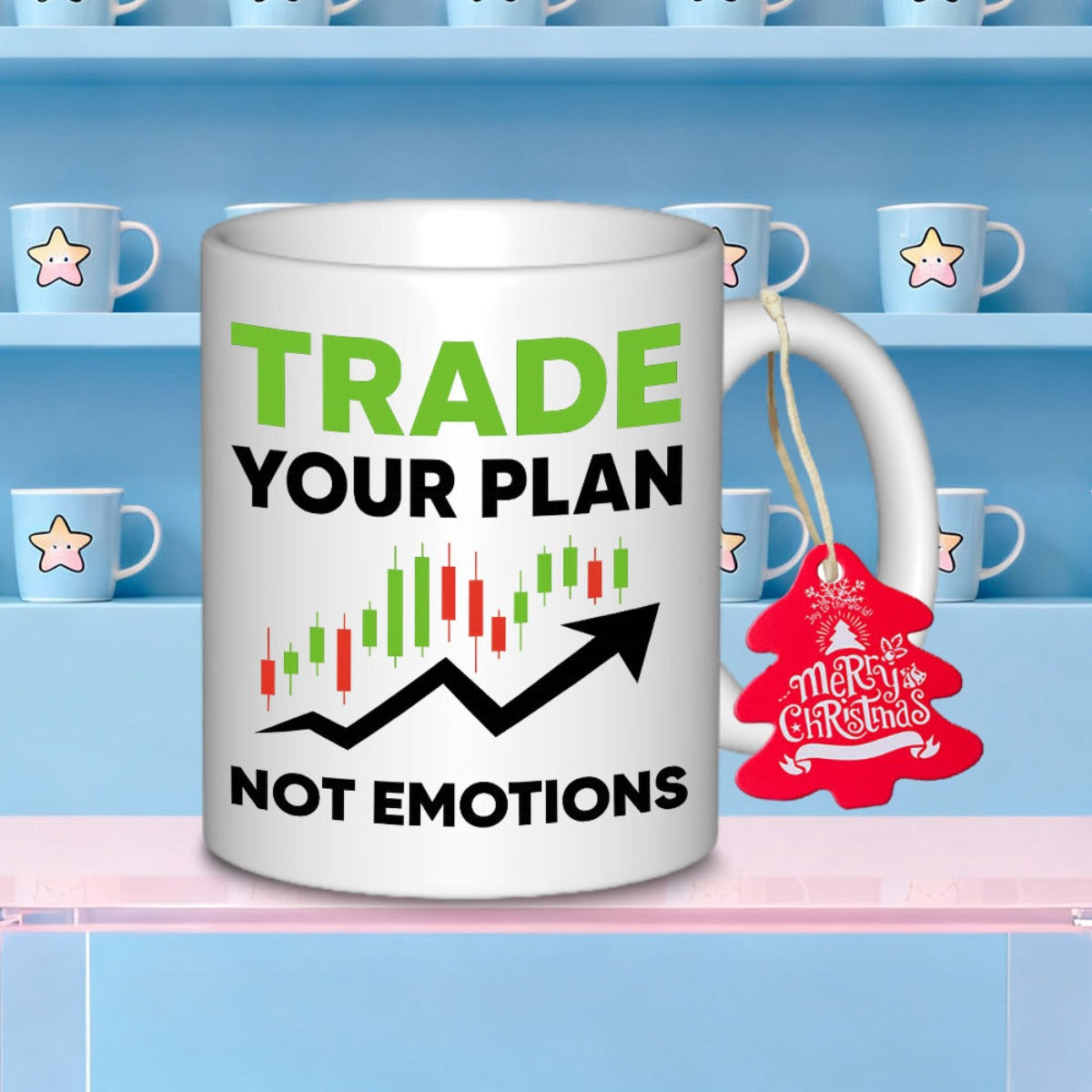 Tailorly White Ceramic 11 oz Mug - Trade Your Plan Not Emotions Financial Market Candlestick Pattern With Rising Bullish Momentum Arrow Chart