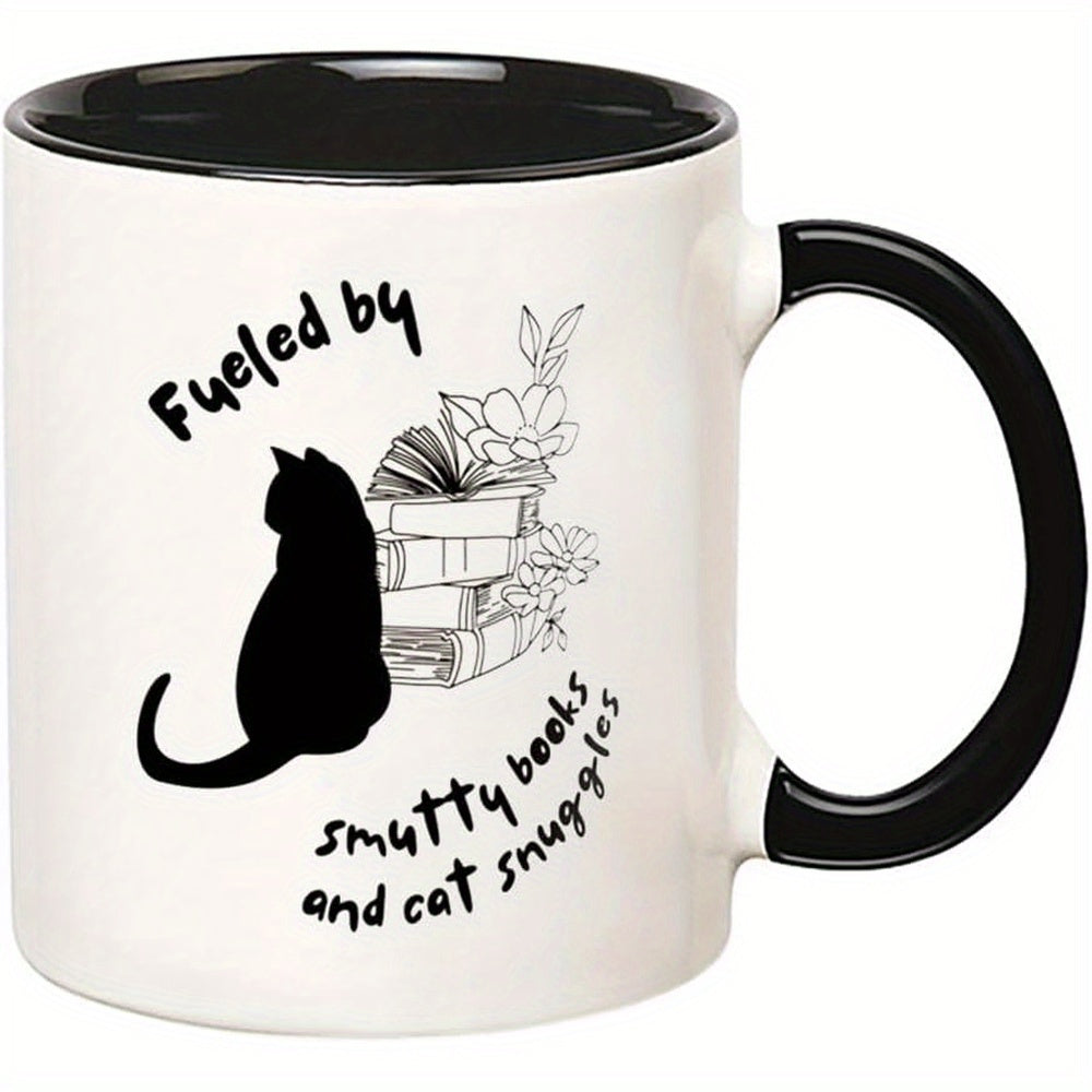 Tailorly Black Accent 11 oz Mug - cat and books