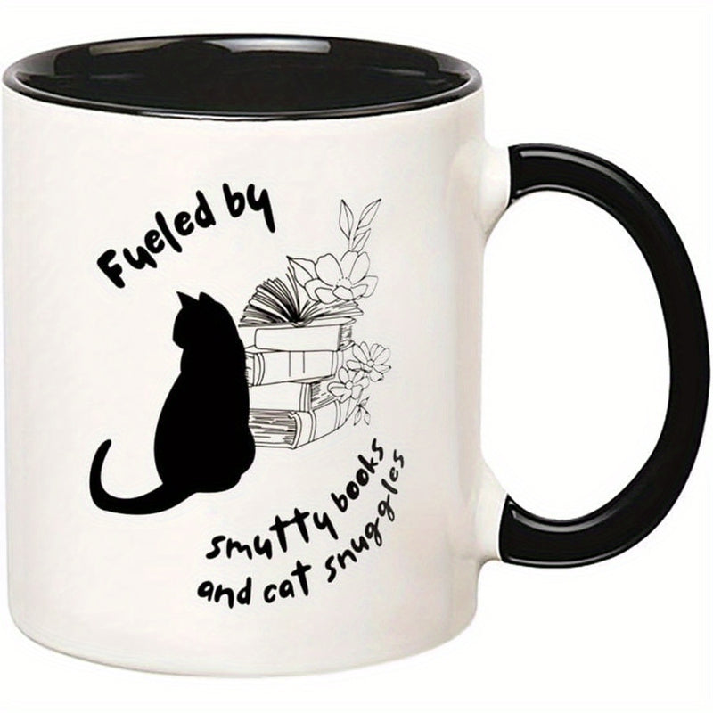 Tailorly Black Accent 11 oz Mug - cat and books