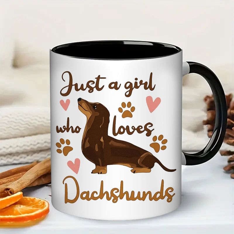 Tailorly Black Accent 11 oz Mug - dachshund dog illustration