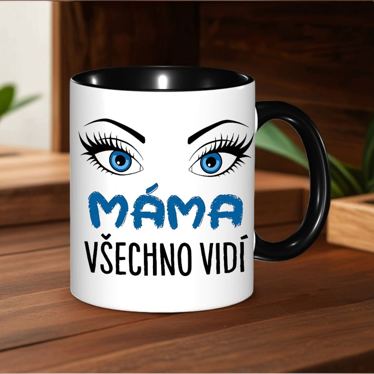 Tailorly Black Accent 11 oz Mug - mom sees it blue eyes design