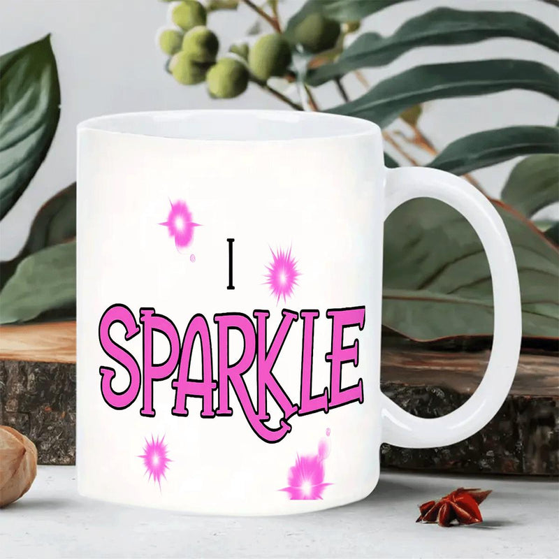 Tailorly White Ceramic 11 oz Mug - I Sparkle Radiant Pink Glowing Starburst Icons Within Decorative Minimalist Layout Sparkle