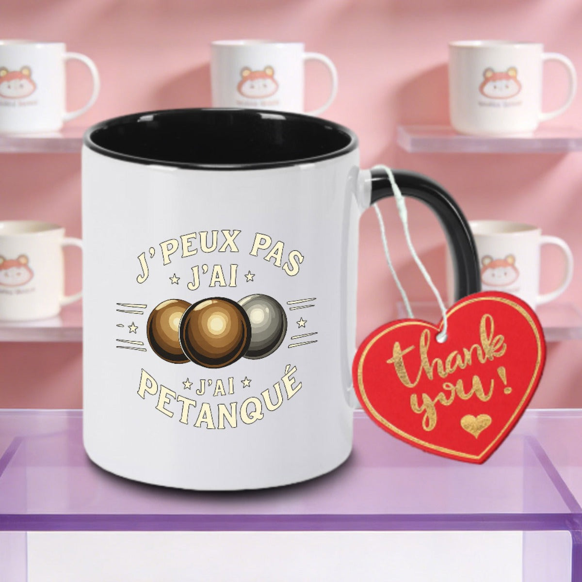 Tailorly Black Accent 11 oz Mug - PETANQUE Logo Petanque Lettering