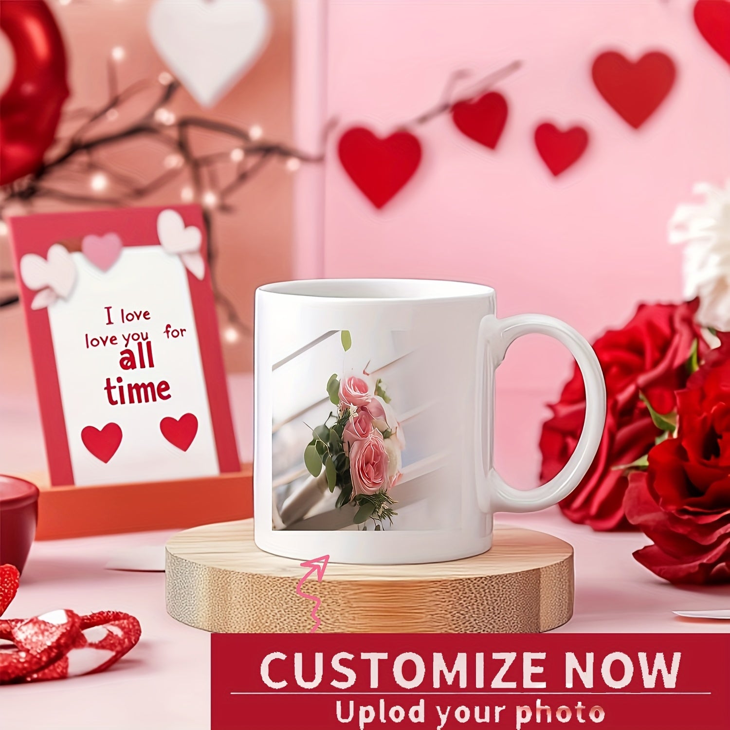 Tailorly White Ceramic 11 oz Mug - Elegant Pink Roses With Green Leaves On White Ceramic Backdrop Rose