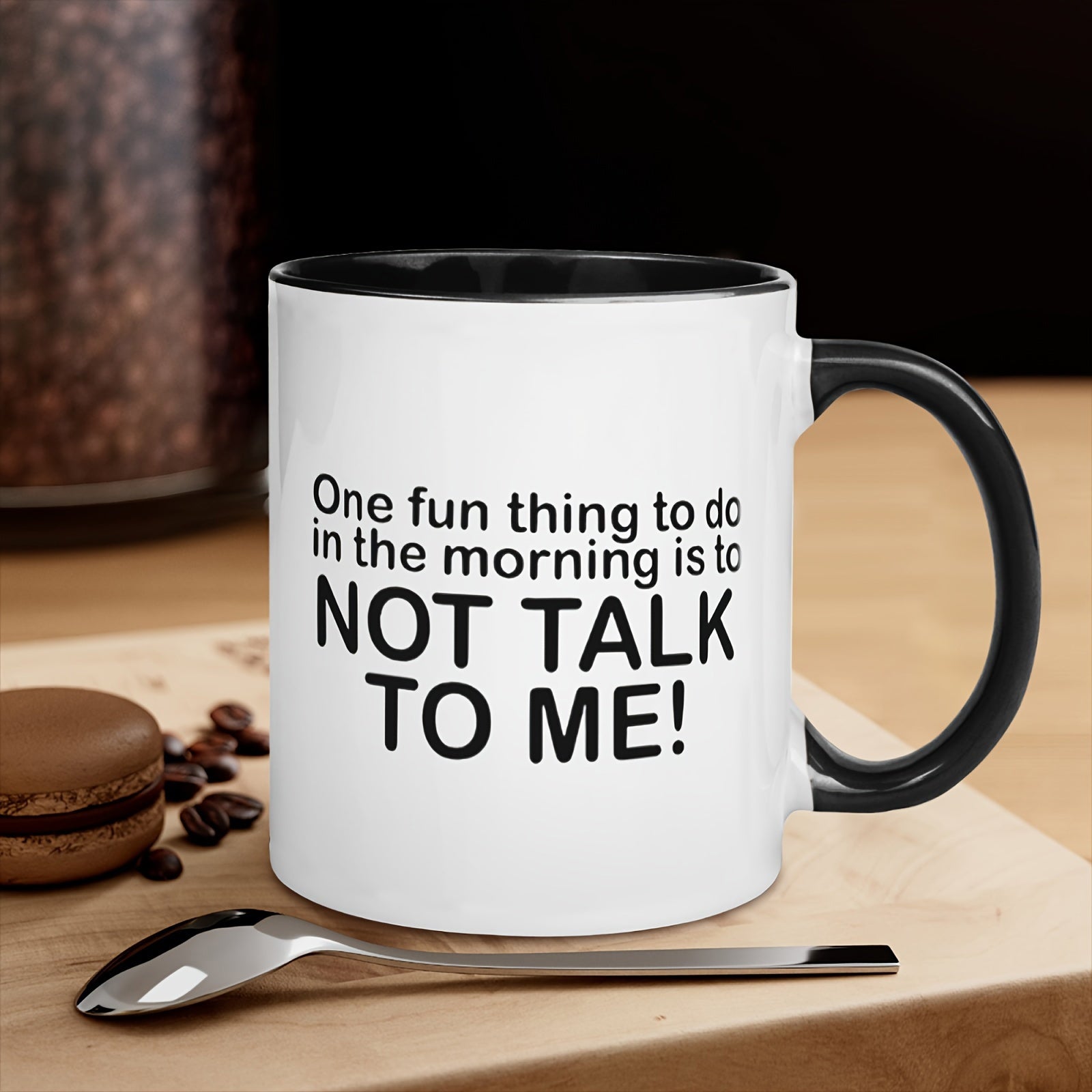 Tailorly Black Accent 11 oz Mug - "not me" humorous morning quote