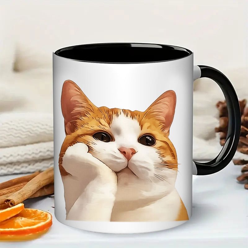 Tailorly Black Accent 11 oz Mug - orange tabby cat illustration