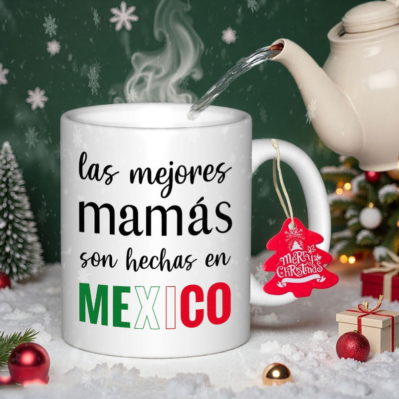 Tailorly White Ceramic 11 oz Mug - Merry Christmas Festive Winter Atmosphere With Steaming Water Poured Into A