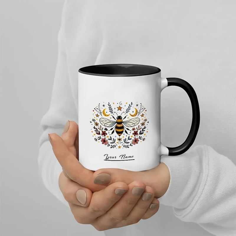 Tailorly Black Accent 11 oz Mug - customizable bee floral ceramic mug with personalized text