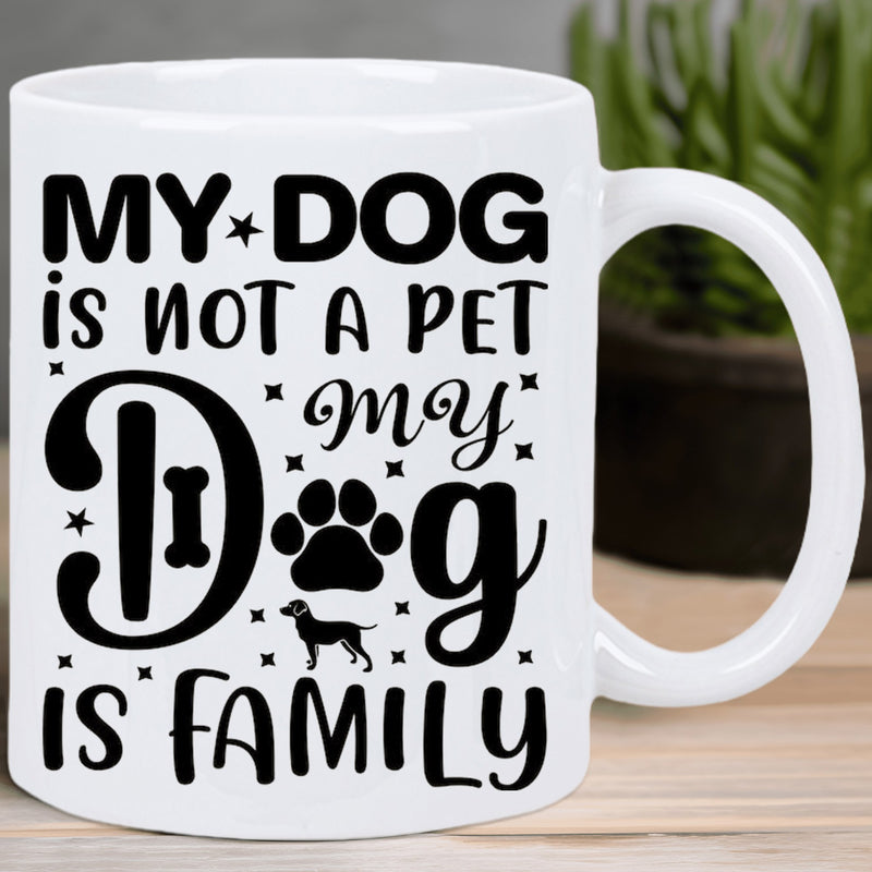 Tailorly White Ceramic 11 oz Mug - My Dog Is Not A Pet My Dog Is Family Minimalist Black Silhouette Featuring Stars And A Paw Print Dog