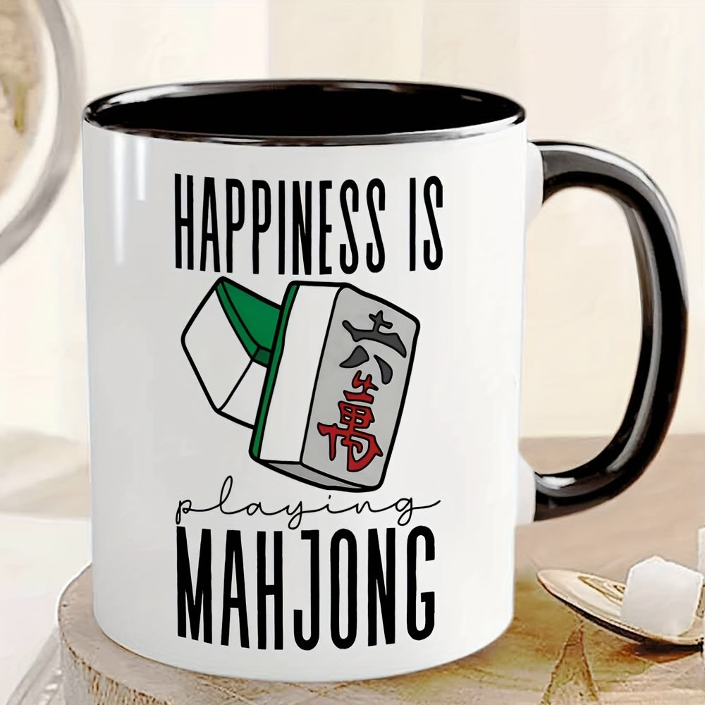 Tailorly Black Accent 11 oz Mug - playing mahjong design tile art