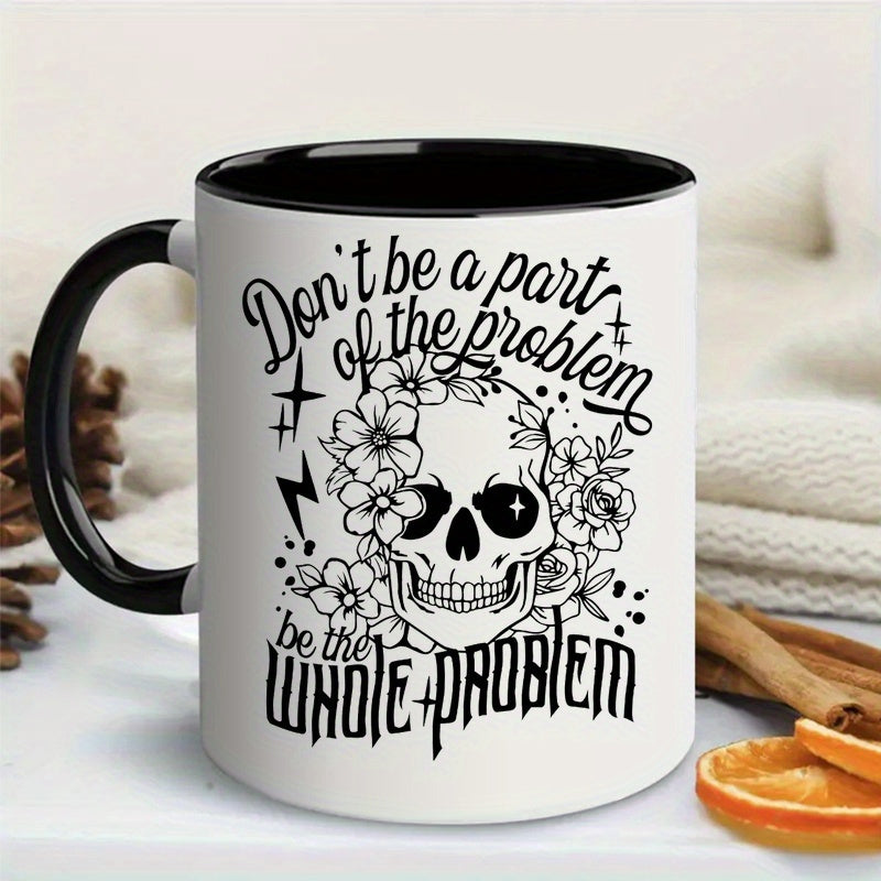 Tailorly Black Accent 11 oz Mug - spooky skull with "don't" quote