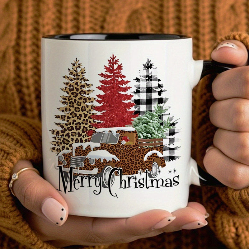 Tailorly Black Accent 11 oz Mug - vintage truck with festive drinks