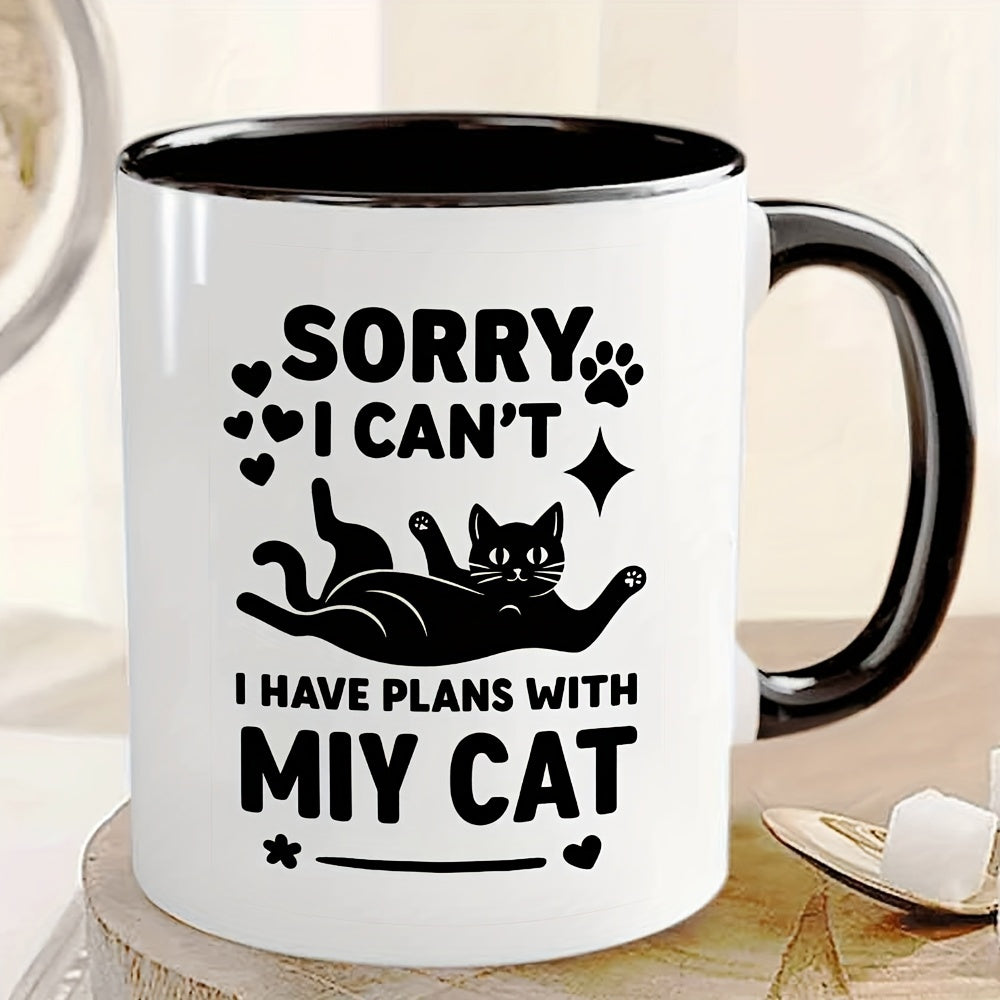 Tailorly Black Accent 11 oz Mug - humorous text "sorry i can't i have plans with"