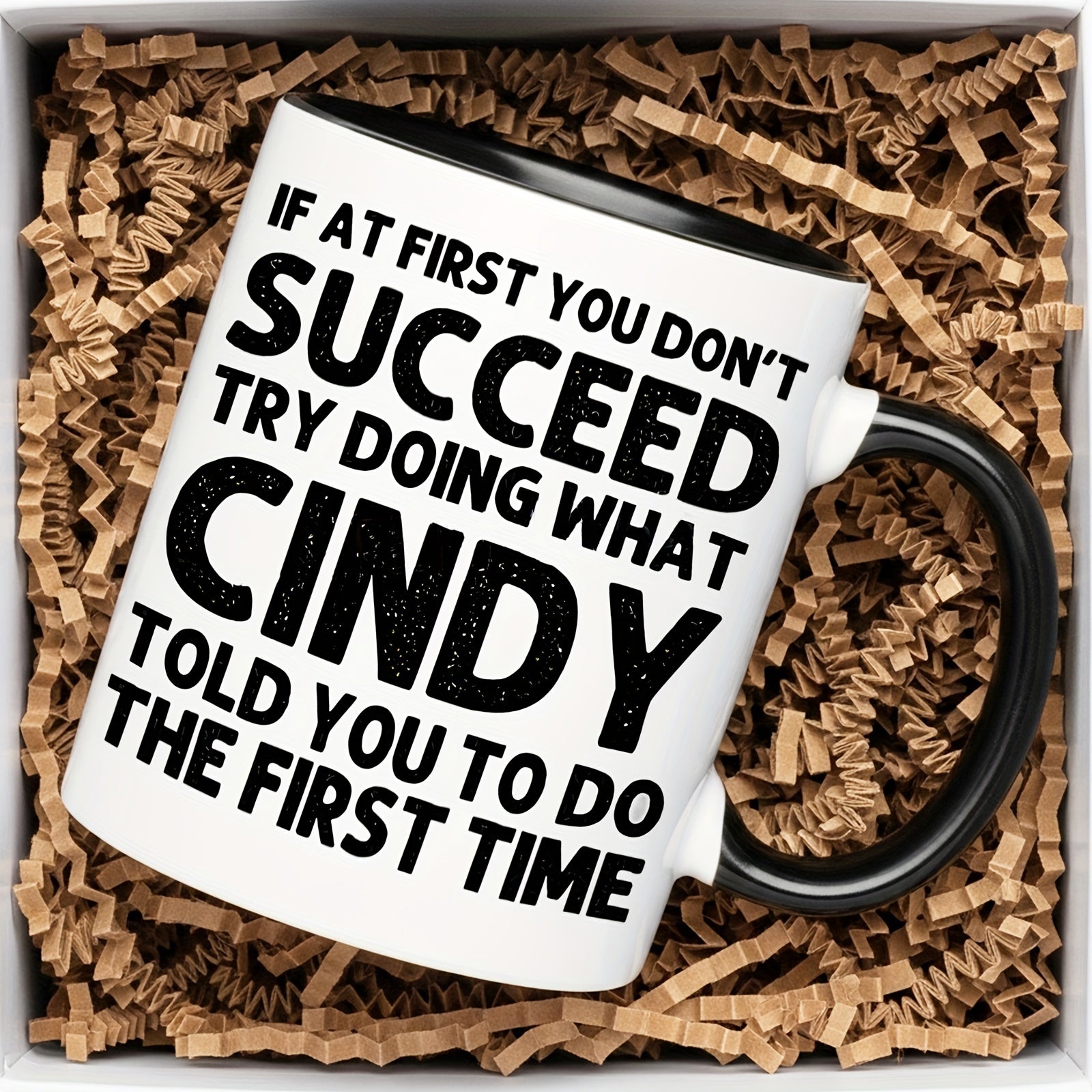 Tailorly Black Accent 11 oz Mug - motivational quote: "don't try doing what you to do" in black and white text