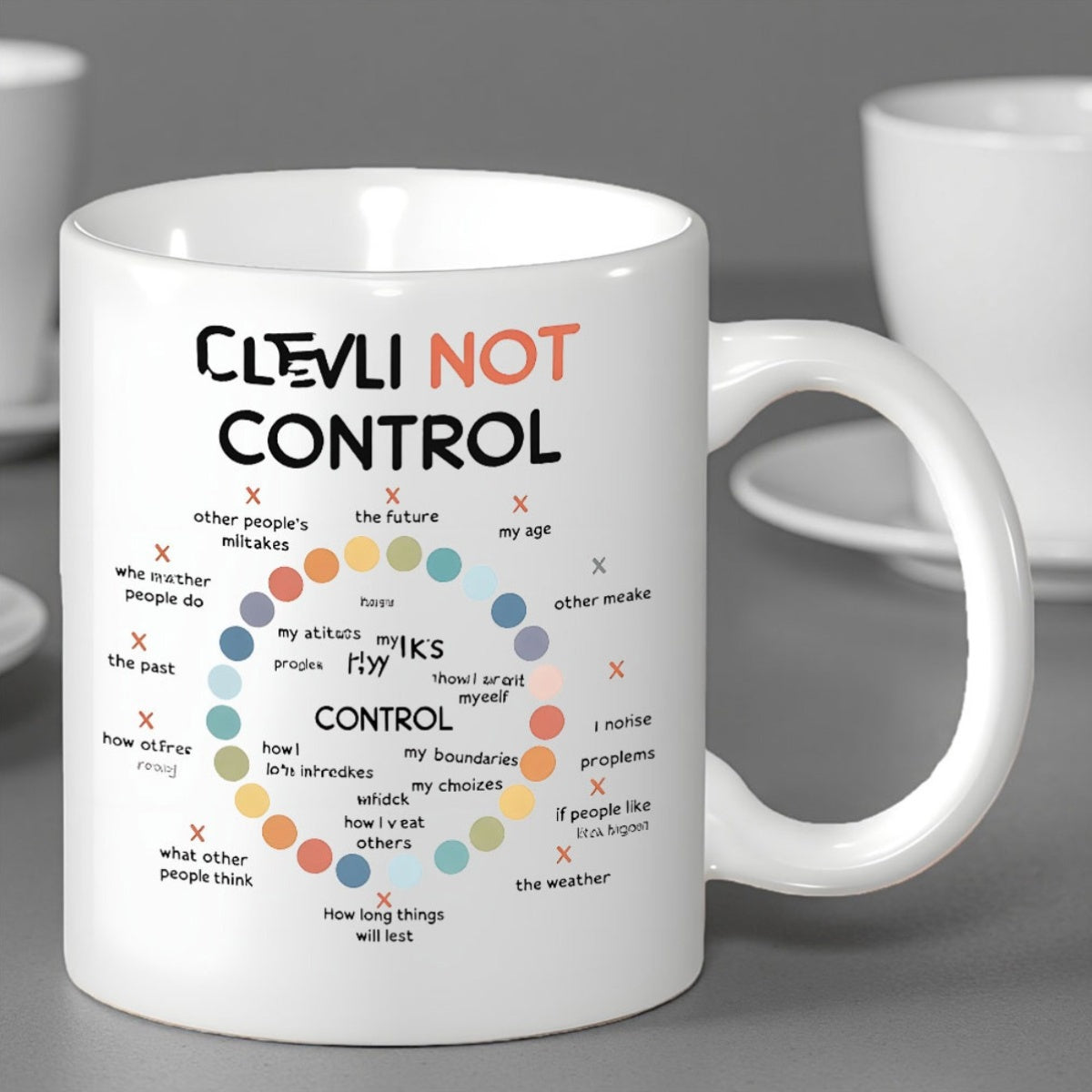 Tailorly White Ceramic 11 oz Mug - Clevli Not Control Minimalist Colorful Dotted Diagram Representing Psychological Concepts And Personal Boundaries Circle