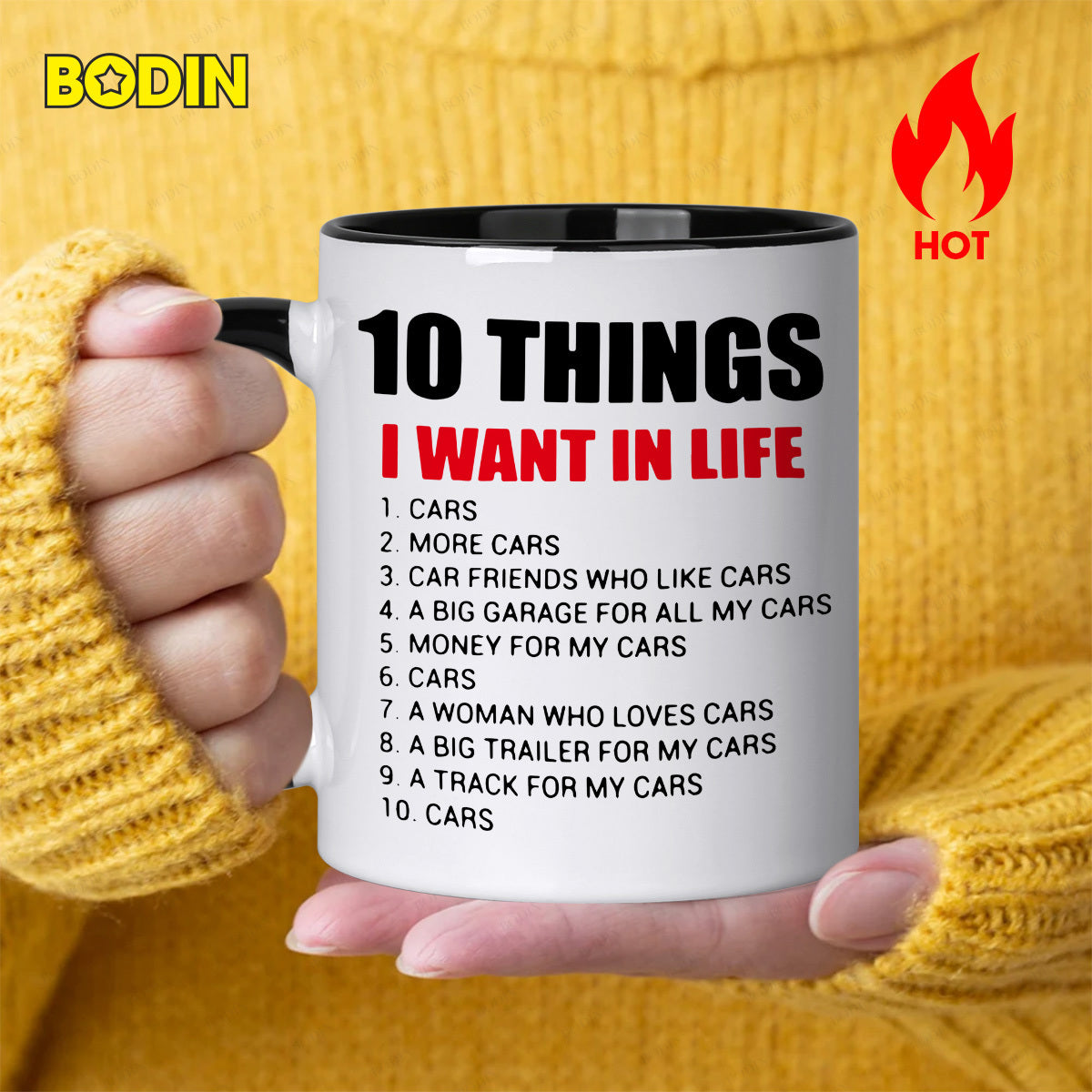 Tailorly Black Accent 11 oz Mug - printed text "i want cars themed"