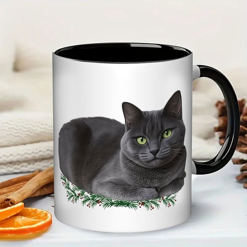 Tailorly Black Accent 11 oz Mug - blue cat