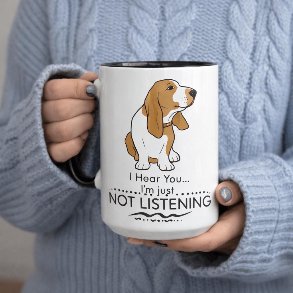 Tailorly Black Accent 11 oz Mug - im just not listening text