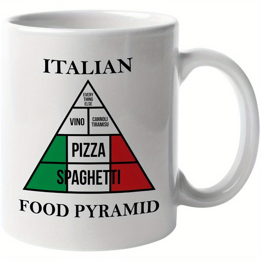 Tailorly White Ceramic 11 oz Mug - Italian Food Pyramid Traditional Triangular Structure Representing National Cuisine Colors And Authentic Flavors Pyramid