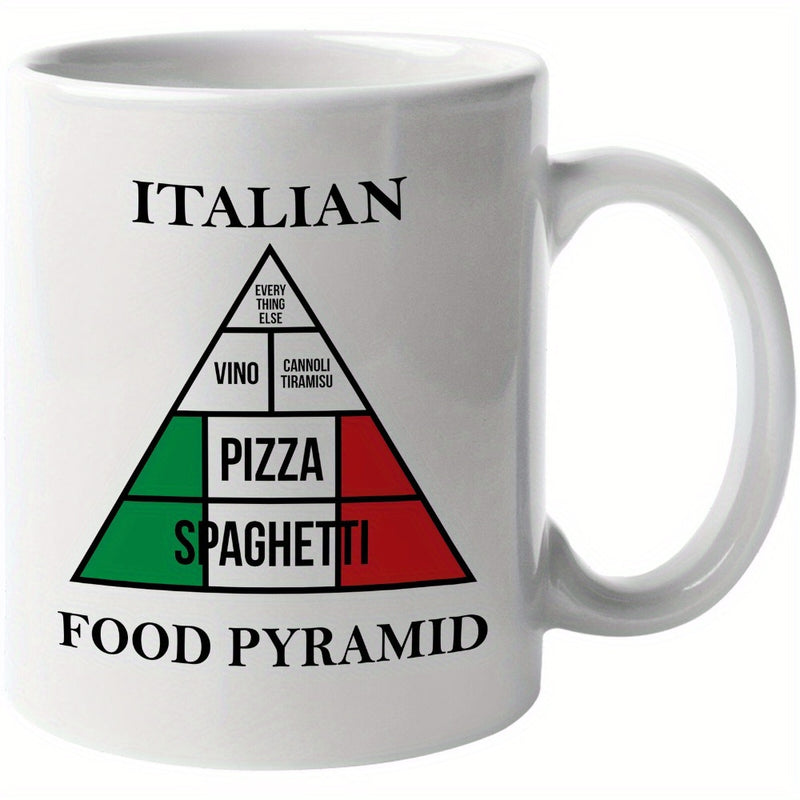 Tailorly White Ceramic 11 oz Mug - Italian Food Pyramid Traditional Triangular Structure Representing National Cuisine Colors And Authentic Flavors Pyramid