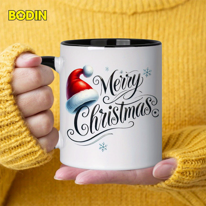 Tailorly Black Accent 11 oz Mug - merry snowflake design
