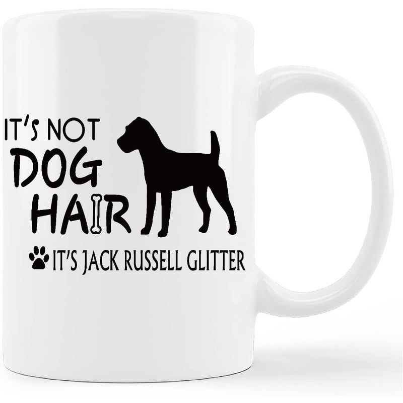 Tailorly White Ceramic 11 oz Mug - Its Not Dog Hair Its Jack Russell Glitter Standing Silhouette Of A Proud Canine With Playful Decorative Icons Dog