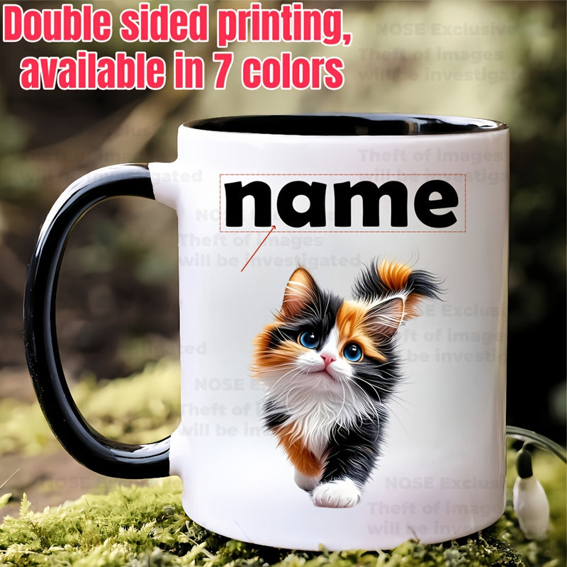 Tailorly Black Accent 11 oz Mug - personalized cat with custom name triple tabby tuxedo maine coon double sided printing 7 color