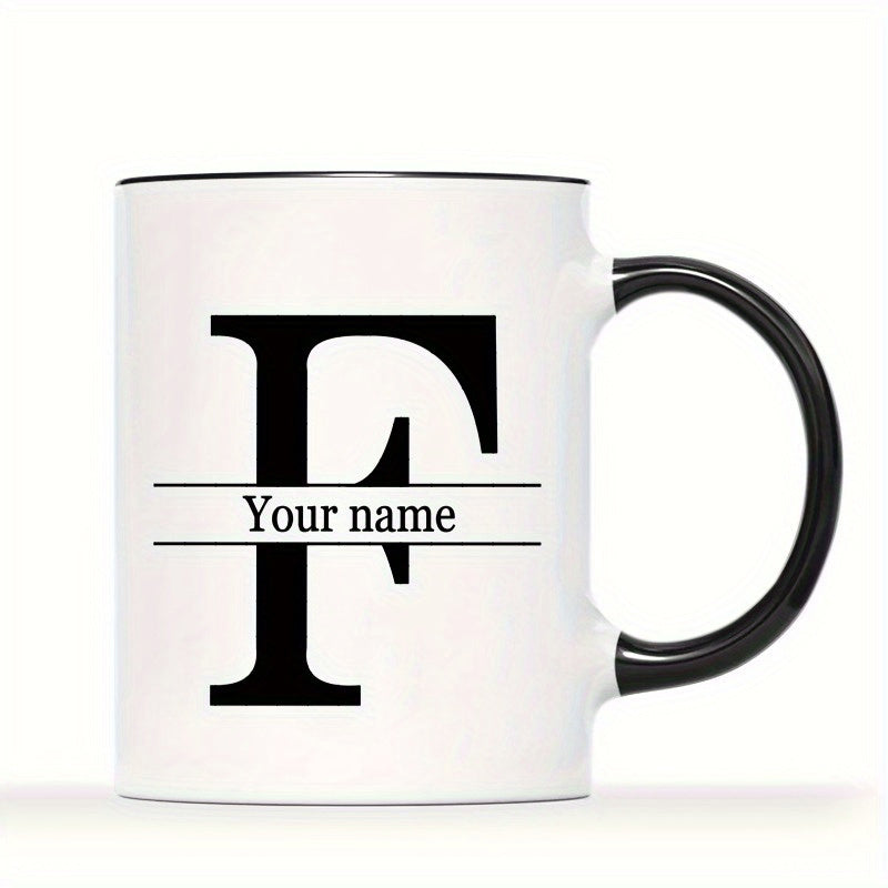 Tailorly Black Accent 11 oz Mug - black text with personalized/custom name