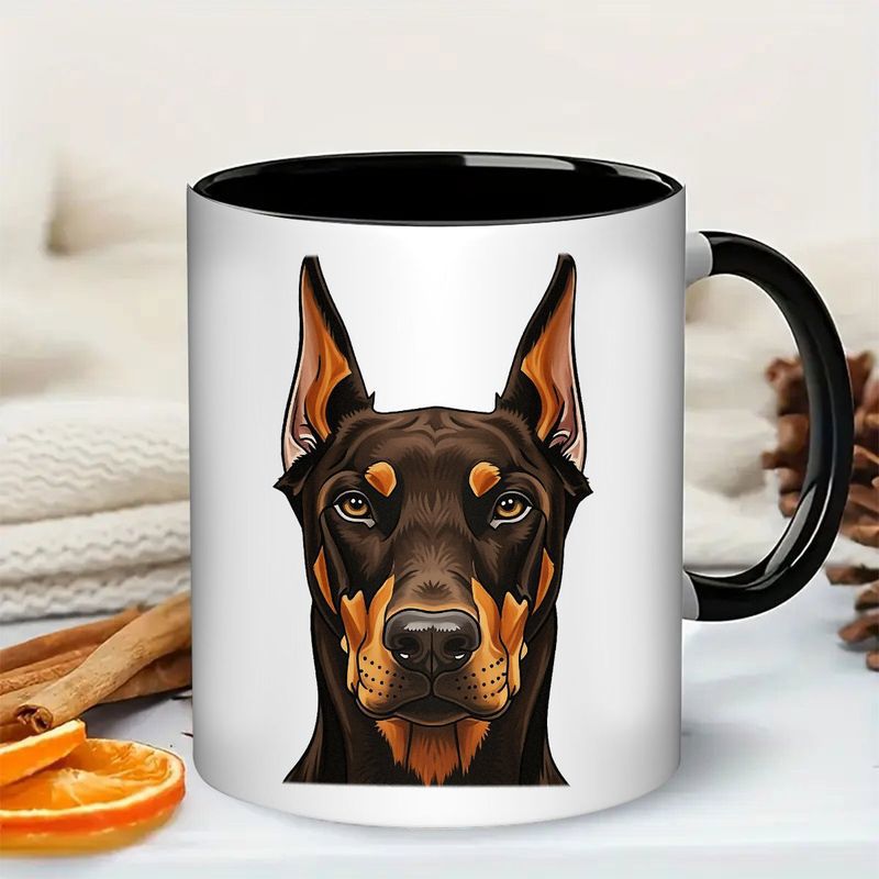 Tailorly Black Accent 11 oz Mug - doberman dog breed portrait