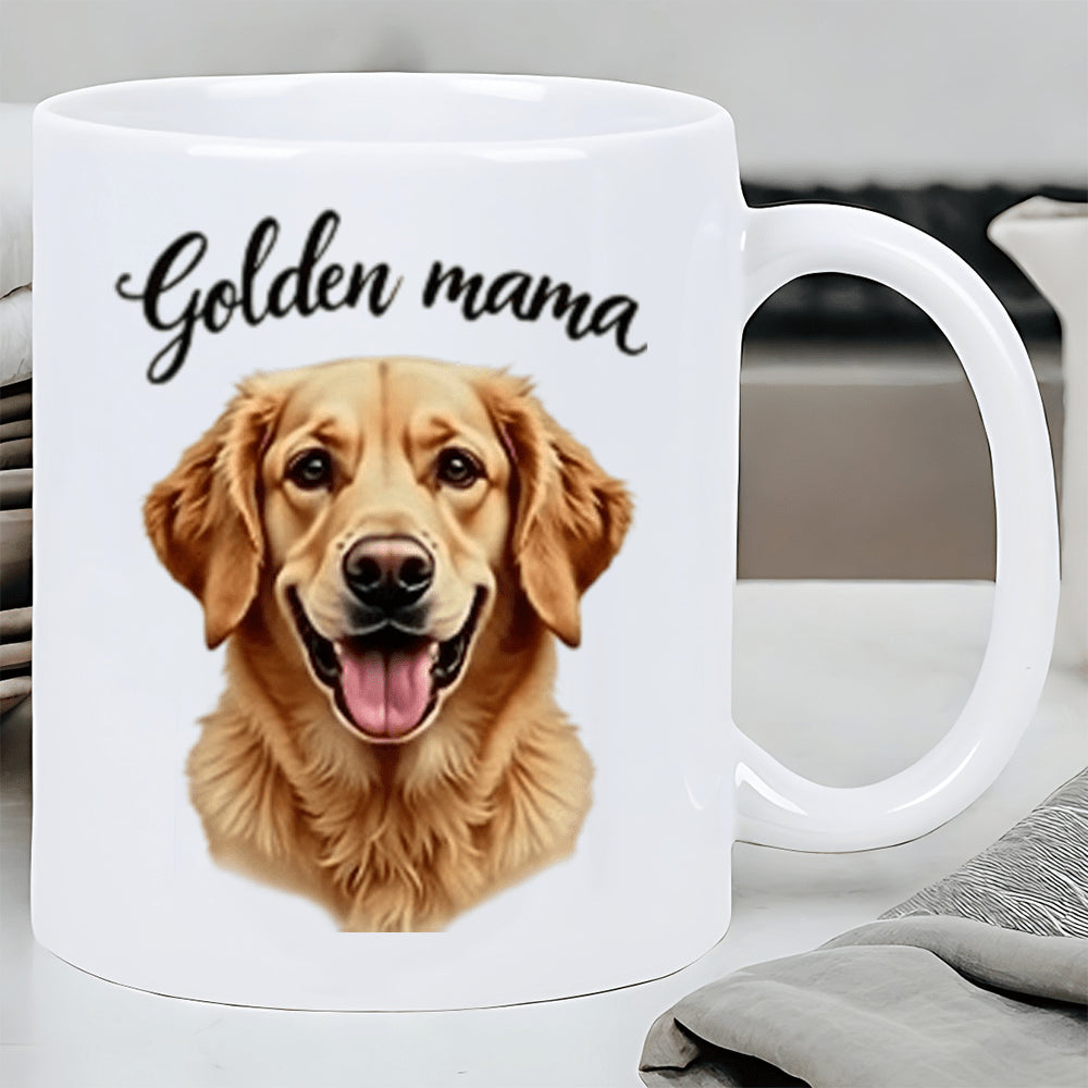 Tailorly White Ceramic 11 oz Mug - Golden Mama Realistic Portrait Of A Smiling Pet With Golden Fur And Friendly Expression Golden Retriever
