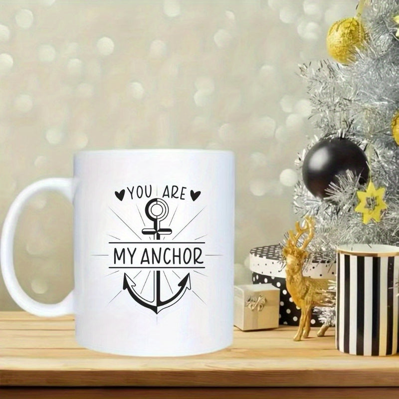Tailorly White Ceramic 11 oz Mug - You Are My Anchor Minimalist Nautical Symbol Combined With Feminine Sign And Radiant Rays Anchor