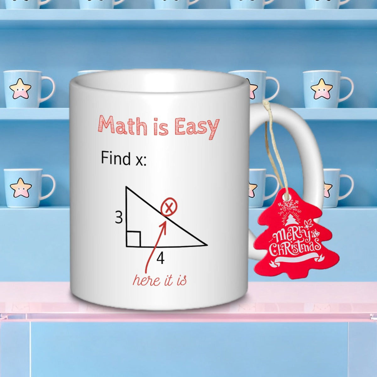 Tailorly White Ceramic 11 oz Mug - Math Is Easy Find X Here It Is Geometric Right Angled Shape With Mathematical Formulas And Arrow Triangle