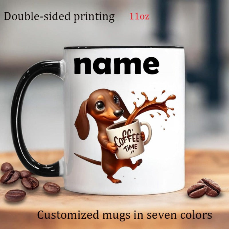 Tailorly Black Accent 11 oz Mug - cute dog hugging