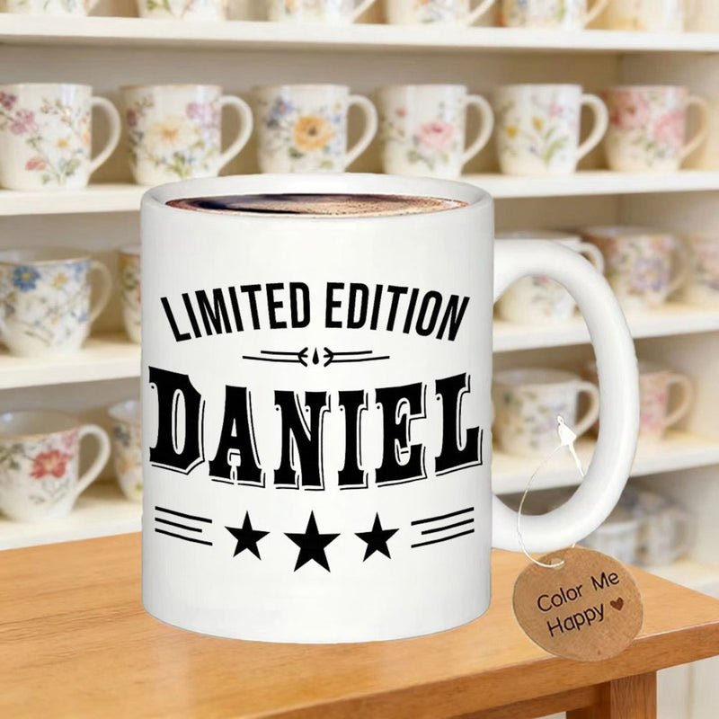 Tailorly White Ceramic 11 oz Mug - Limited Edition Daniel Simple Black Stars And Decorative Lines On Clean